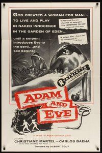 7r018 ADAM & EVE int'l 1sh '58 sexiest artwork of naked man & woman in the Mexican Garden of Eden!