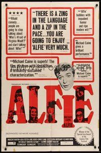 7r027 ALFIE 1sh '66 British cad Michael Caine loves them and leaves them, ask any girl!