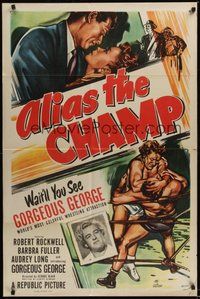 7r028 ALIAS THE CHAMP 1sh '49 cool art of pro wrestler Gorgeous George in the ring!