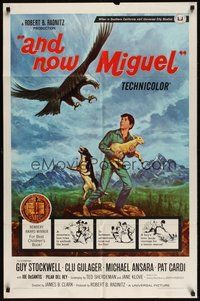 7r041 AND NOW MIGUEL 1sh '66 artwork of Guy Stockwell protecting lamb from eagle!