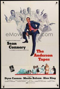 7r043 ANDERSON TAPES 1sh '71 art of Sean Connery & gang of masked robbers, Sidney Lumet!