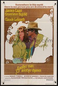 7r049 ANOTHER MAN ANOTHER CHANCE 1sh '77 Claude Lelouch, art of James Caan & Genevieve Bujold!