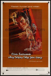 7r050 ANY WHICH WAY YOU CAN 1sh '80 cool artwork of Clint Eastwood & Clyde by Bob Peak!