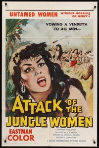 7r058 ATTACK OF THE JUNGLE WOMEN 1sh '59 art of sexy untamed women without morals or mercy!