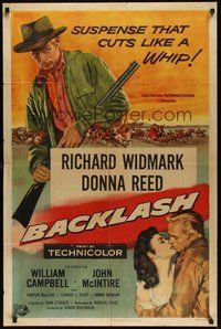 7r062 BACKLASH 1sh '56 Richard Widmark knew Donna Reed's lips but not her name!
