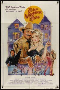 7r078 BEST LITTLE WHOREHOUSE IN TEXAS 1sh '82 art of Burt Reynolds & Dolly Parton by Gouzee!
