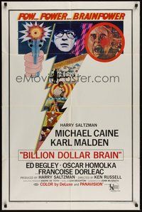 7r084 BILLION DOLLAR BRAIN 1sh '67 Michael Caine, Karl Malden, Ken Russell, pow, power, brainpower