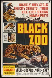7r094 BLACK ZOO 1sh '63 cool horror image of fang and claw killers stalking the city streets!