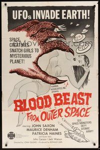 7r097 BLOOD BEAST FROM OUTER SPACE 1sh '66 UFOs invade Earth, creatures snatch sexy girls!