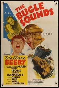 7r122 BUGLE SOUNDS style D 1sh '42 great art of military man Wallace Beery & Marjorie Main!