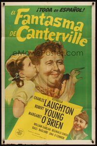 7r128 CANTERVILLE GHOST Spanish/U.S. 1sh '44 art of Charles Laughton, Robert Young & Margaret O'Brien!