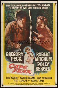 7r129 CAPE FEAR 1sh '62 Gregory Peck, Robert Mitchum, Polly Bergen, classic film noir!