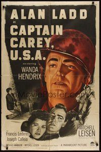 7r131 CAPTAIN CAREY, U.S.A. 1sh '50 close-up artwork of WWII soldier Alan Ladd, Mona Lisa!