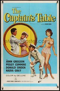 7r132 CAPTAIN'S TABLE 1sh '60 art of John Gregson & sexy Peggy Cummins on ocean cruise!