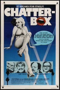 7r143 CHATTERBOX 1sh '77 sex movie about a woman who has a hilarious way of expressing herself!