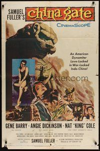 7r146 CHINA GATE 1sh '57 Samuel Fuller, Angie Dickinson, Gene Barry, Nat King Cole!