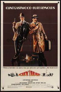 7r152 CITY HEAT 1sh '84 art of Clint Eastwood the cop & Burt Reynolds the detective by Fennimore!