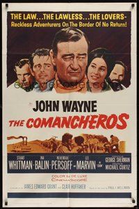 7r159 COMANCHEROS 1sh '61 cowboy John Wayne, directed by Michael Curtiz!