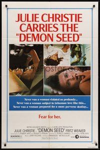 7r197 DEMON SEED style B 1sh '77 Julie Christie is profanely violated by a demonic machine!