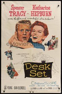 7r198 DESK SET 1sh '57 Spencer Tracy & Katharine Hepburn make the office a wonderful place!