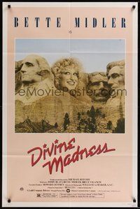 7r205 DIVINE MADNESS style A 1sh '80 wacky image of Bette Midler as part of Mt. Rushmore!