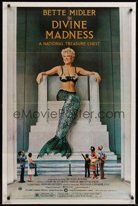 7r206 DIVINE MADNESS style B 1sh '80 great image of mermaid Bette Midler as Lincoln Memorial!