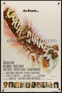 7r218 EARTHQUAKE 1sh '74 Charlton Heston, Ava Gardner, cool Joseph Smith disaster title art!