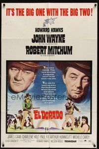 7r221 EL DORADO 1sh '66 John Wayne, Robert Mitchum, Howard Hawks, the big one with the big two!