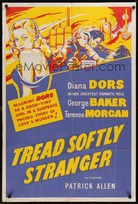 7r890 TREAD SOFTLY STRANGER English 1sh '58 art of sexy Diana Dors in her greatest dramatic role!
