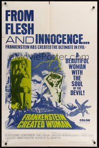 7r277 FRANKENSTEIN CREATED WOMAN 1sh '67 Peter Cushing, Susan Denberg had the soul of the Devil!