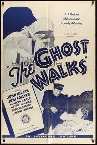 7r299 GHOST WALKS 1sh R40s cool artwork, hilarious comedy mystery!