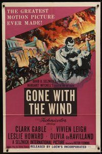 7r304 GONE WITH THE WIND 1sh R54 Clark Gable, Vivien Leigh, all-time classic!