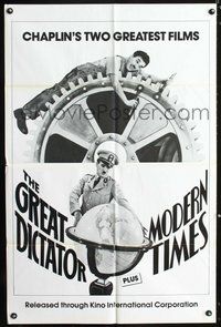 7r312 GREAT DICTATOR/MODERN TIMES 1sh '80s Charlie Chaplin double-bill, cool classic images!