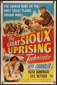 7r314 GREAT SIOUX UPRISING 1sh '53 Jeff Chandler & Faith Domergue, savage fury of Indian wars!