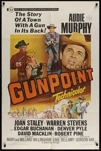 7r322 GUNPOINT 1sh '66 Audie Murphy in the story of a town with a gun in its back!