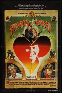 7r340 HEARTS OF THE WEST 1sh '75 art of Hollywood cowboy Jeff Bridges by Richard Hess!