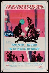 7r388 IN THE HEAT OF THE NIGHT 1sh '67 Sidney Poitier, Rod Steiger, Warren Oates, cool crime art!