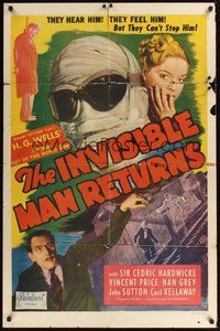 7r395 INVISIBLE MAN RETURNS 1sh R48 Vincent Price, Hardwicke, H.G. Wells, cool sci-fi images!