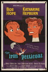 7r398 IRON PETTICOAT 1sh '56 great art of Bob Hope & Katharine Hepburn, hilarious together!