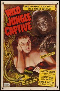 7r422 JUNGLE CAPTIVE 1sh R52 Vicky Lane, Otto Kruger, half woman, half beast in a naked jungle!