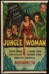 7r424 JUNGLE WOMAN 1sh '44 super sexy Acquanetta, flesh of beauty & soul of satan!