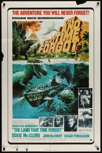 7r446 LAND THAT TIME FORGOT 1sh '75 Edgar Rice Burroughs, Akimoto dinosaur art!