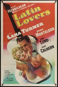 7r452 LATIN LOVERS 1sh '53 best kiss close up art of Lana Turner & Ricardo Montalban!