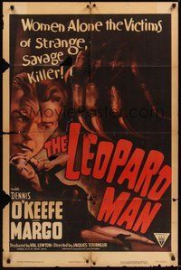 7r462 LEOPARD MAN style A 1sh R52 Jacques Tourneur, O'Keefe & Margo are victims of a strange killer