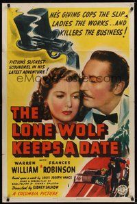 7r477 LONE WOLF KEEPS A DATE 1sh '41 Warren William is giving Frances Robinson the works!