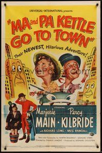 7r492 MA & PA KETTLE GO TO TOWN 1sh '50 great wacky artwork of Marjorie Main & Percy Kilbride!