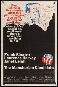 7r508 MANCHURIAN CANDIDATE 1sh '62 cool art of Frank Sinatra, directed by John Frankenheimer!