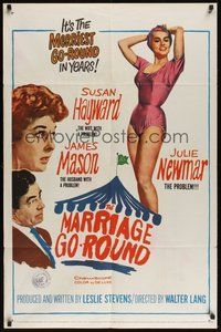 7r513 MARRIAGE-GO-ROUND 1sh '60 Julie Newmar wants to borrow Susan Hayward's husband James Mason!