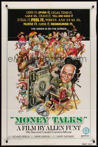 7r534 MONEY TALKS 1sh '72 Allen Funt's Candid Camera, wacky Jack Davis art!