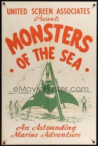 7r538 DEVIL MONSTER 1sh R30s, re-titled Monsters of the Sea, cool artwork of giant stingray!